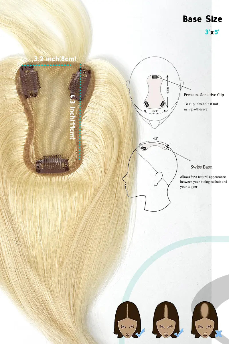 Mona-B Handmade Human Hair Topper with Bangs Lightest Blonde #613