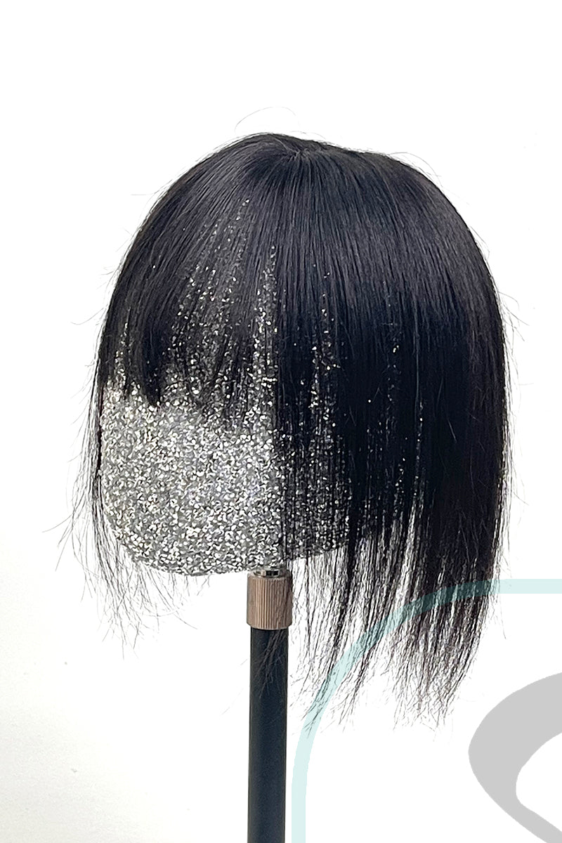 Mona-B Handmade Human Hair Topper with Bangs Natural Black #1B