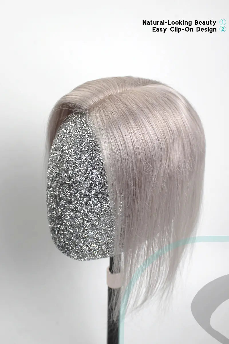 Flavia Silk Top Remy Human Hair Topper Silver Gray