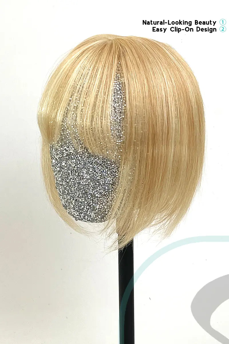 Mona-B Handmade Human Hair Topper with Bangs Warm Blonde with Highlights #27/613