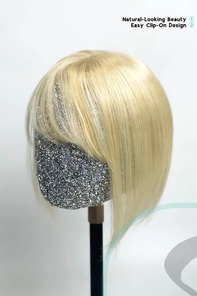 Mona-B Handmade Human Hair Topper with Bangs Lightest Blonde 