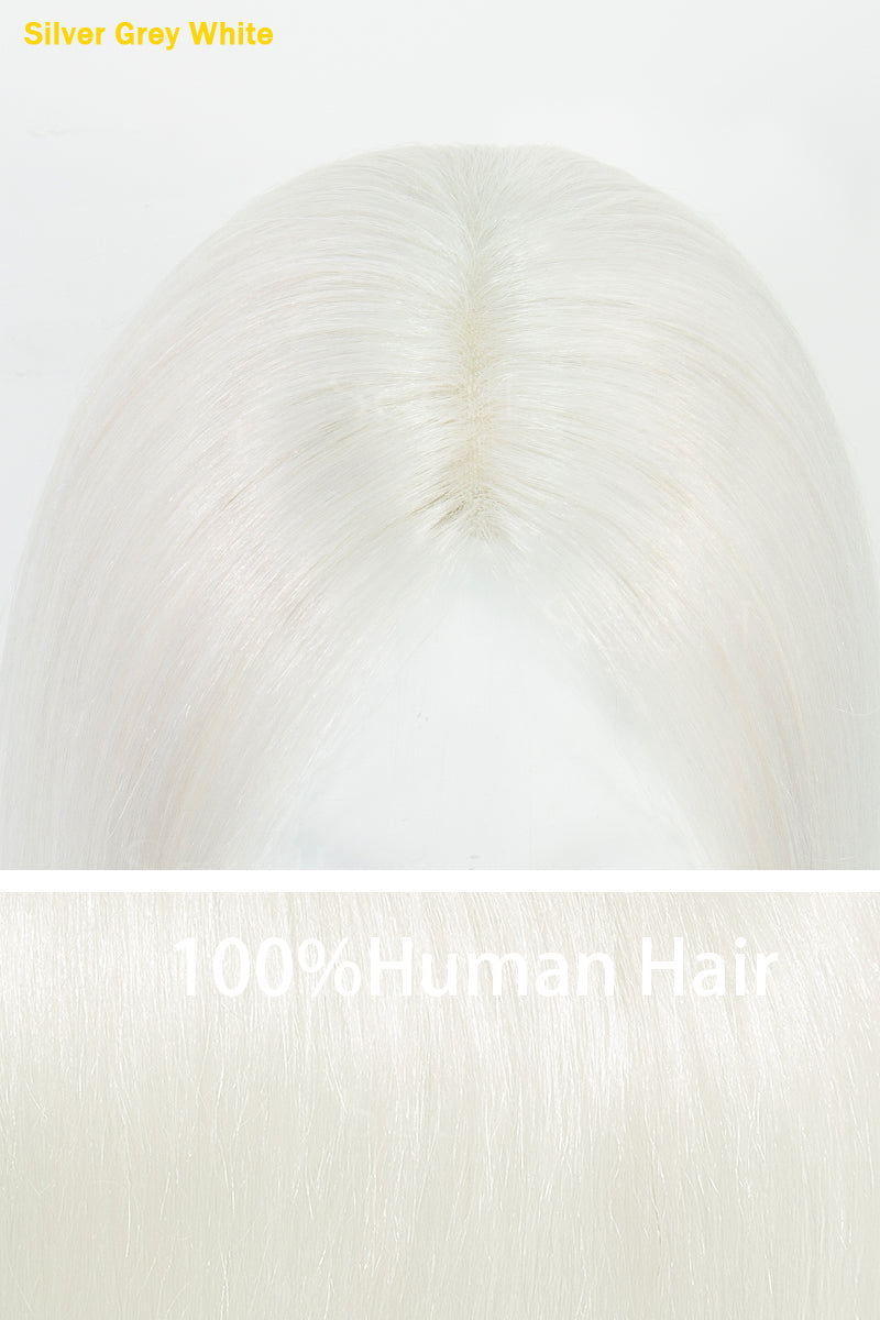 Flavia-C02 Wave Curly Human Hair Toppers (Cinza e Branco)
