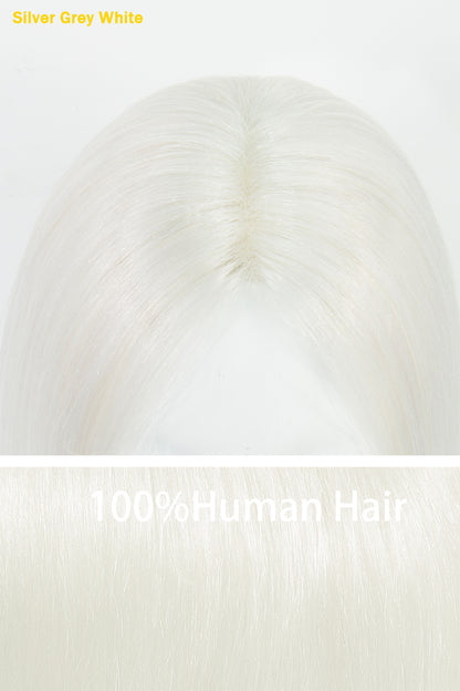 Flavia-C02 Wave Curly Human Hair Toppers (Cinza e Branco)