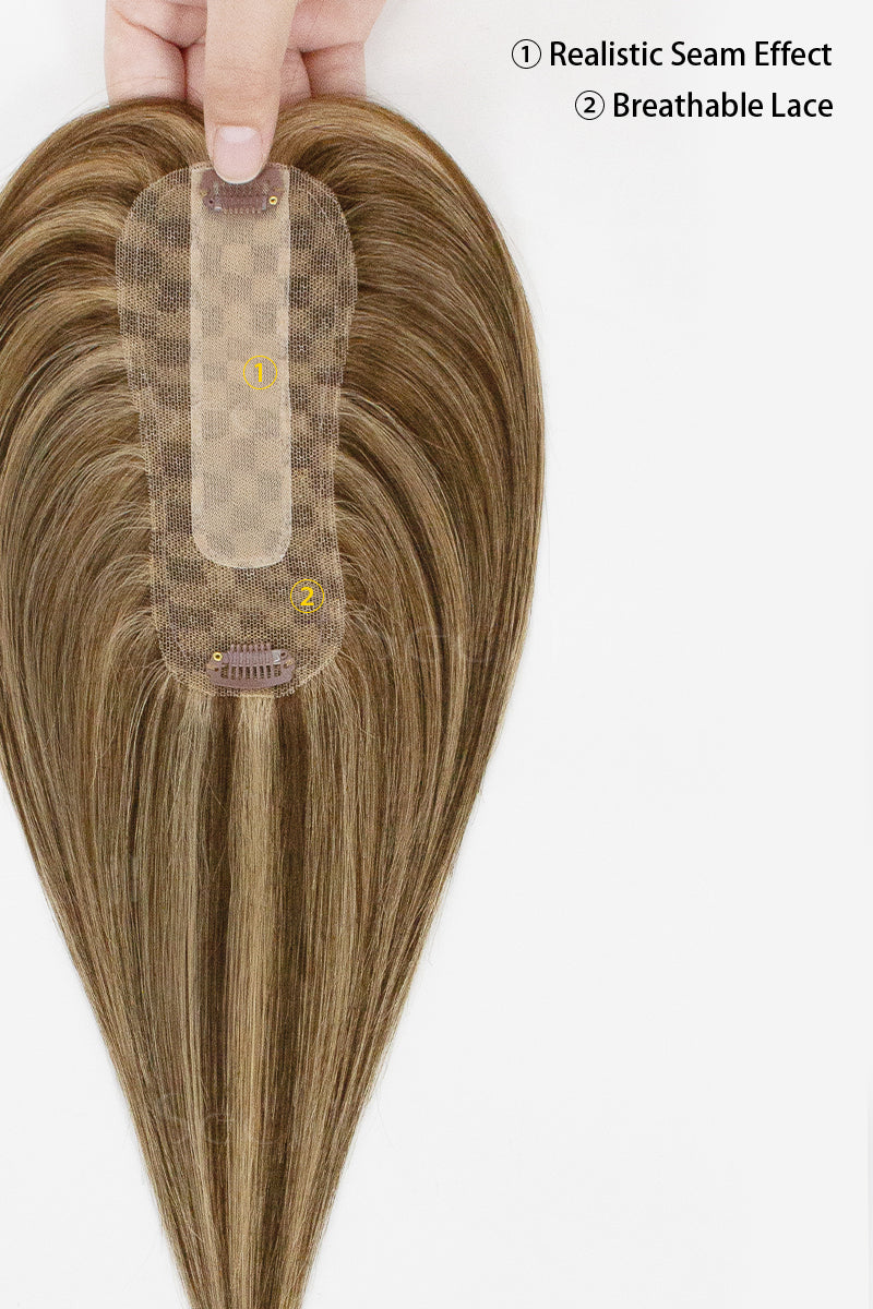 Hera Human Hair Topper Medium Brown with Warm Highlights 