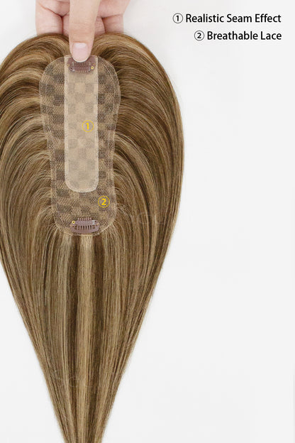 Hera Human Hair Topper Medium Brown with Warm Highlights 