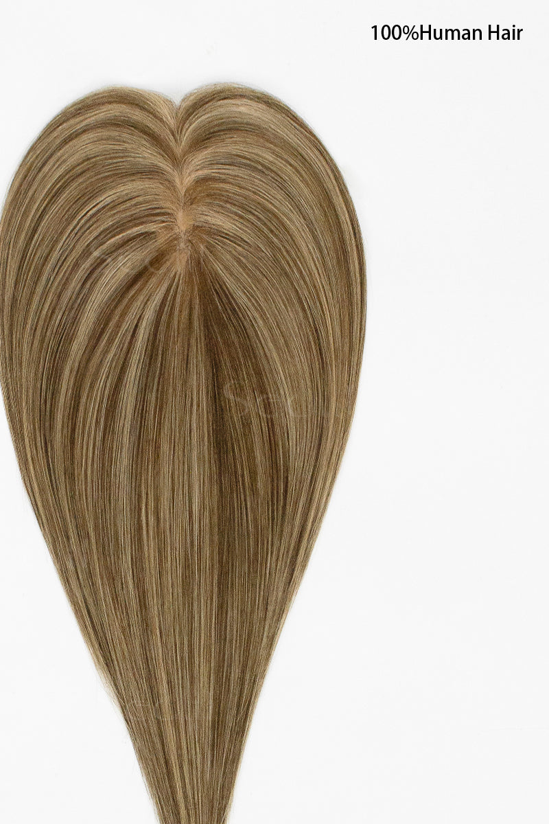 Hera Human Hair Topper Medium Brown with Warm Highlights 