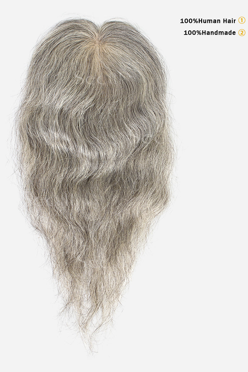 Flavia-C02  Wave Curly Human Hair Toppers (Grey and White)