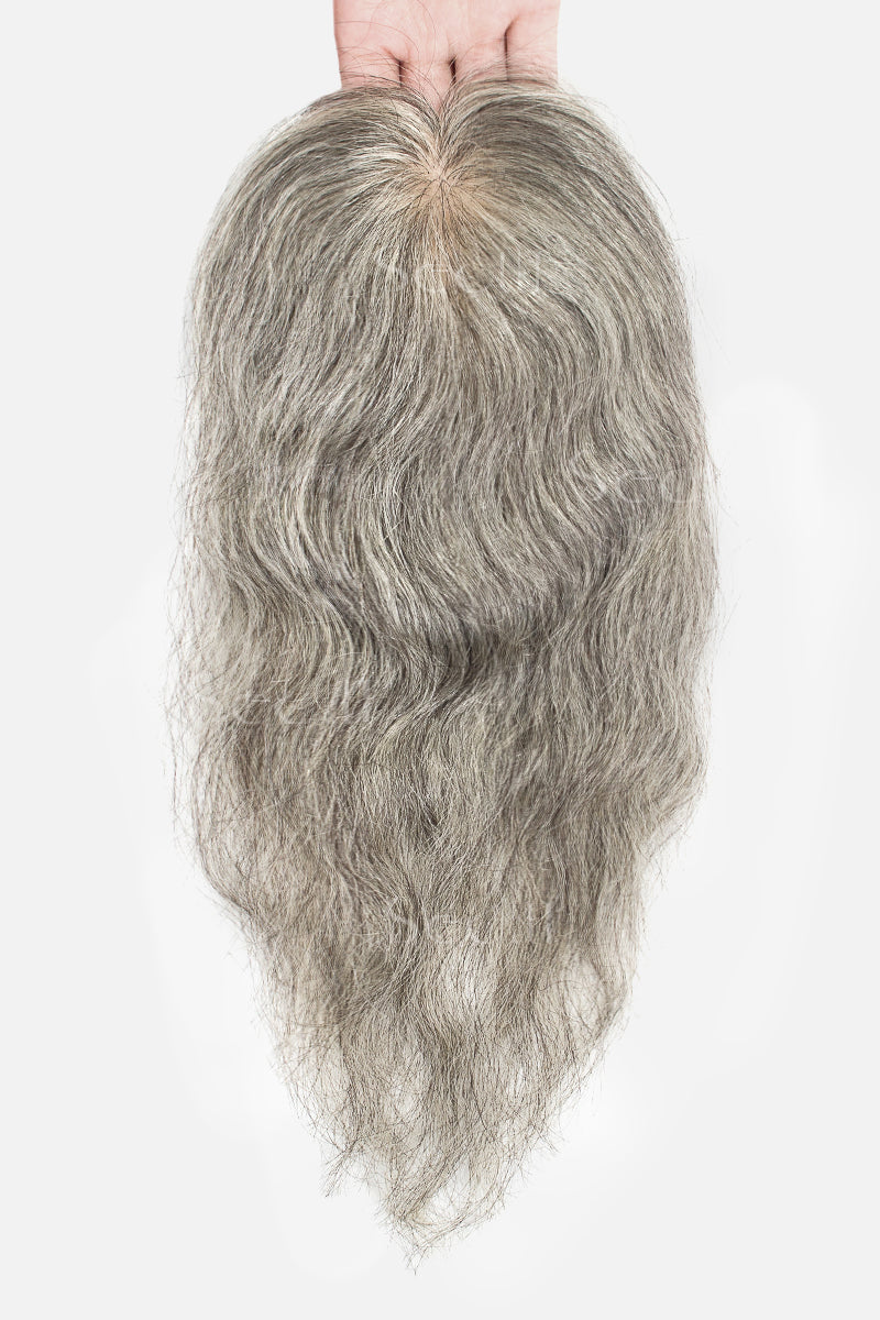 Flavia-C02  Wave Curly Human Hair Toppers (Grey and White)