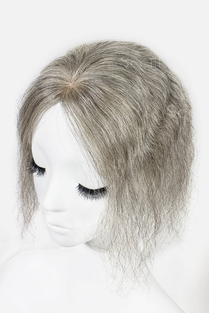 Flavia-C02  Wave Curly Human Hair Toppers (Grey and White)