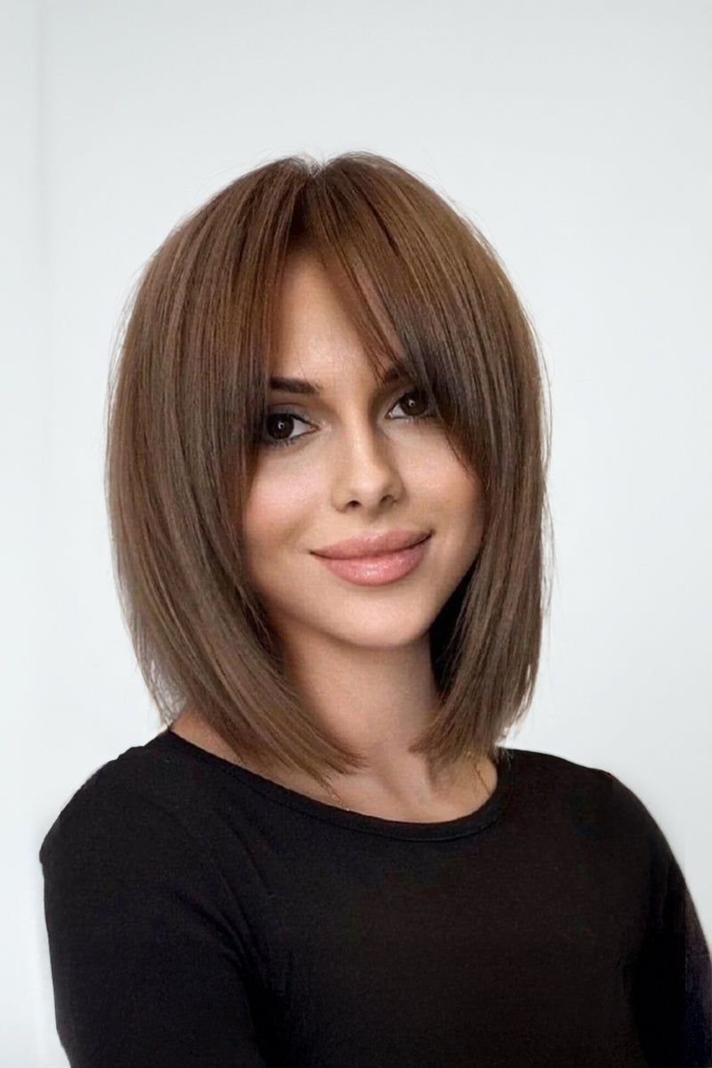 Lydia Glueless Full Lace Human Hair Bob Wig Medium Ash Brown 