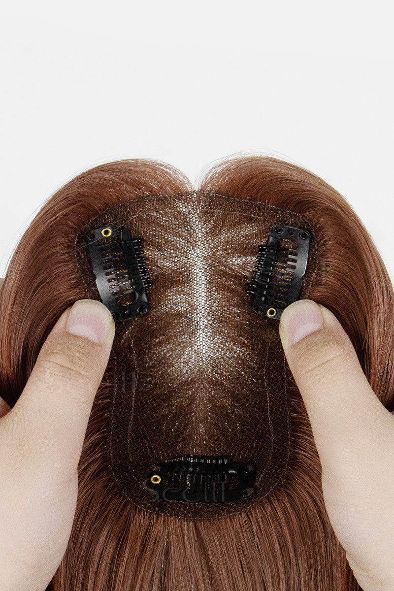 Mona Human Hair Topper Dark Auburn Brown 