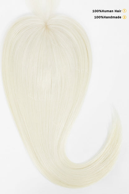A light platinum blonde hair extension bundle with straight, silky strands, shown on a plain white background with text in the top right corner reading &