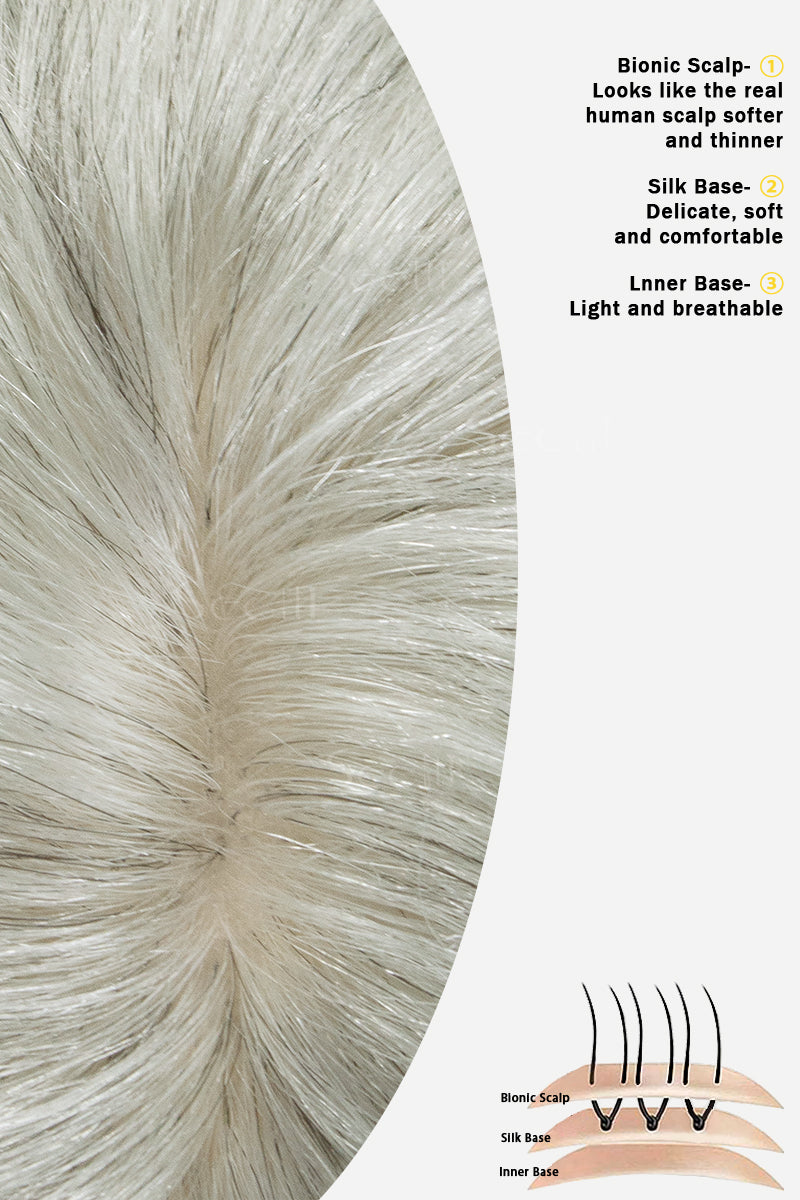 Close-up of a Metis C0-1 Wave Human Hair Toppers Crown Topper No Bangs 