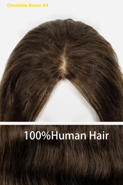 Metis C01 Wave Human Hair Toppers Crown Topper Hair Extensions No Bangs Chocolate Brown 