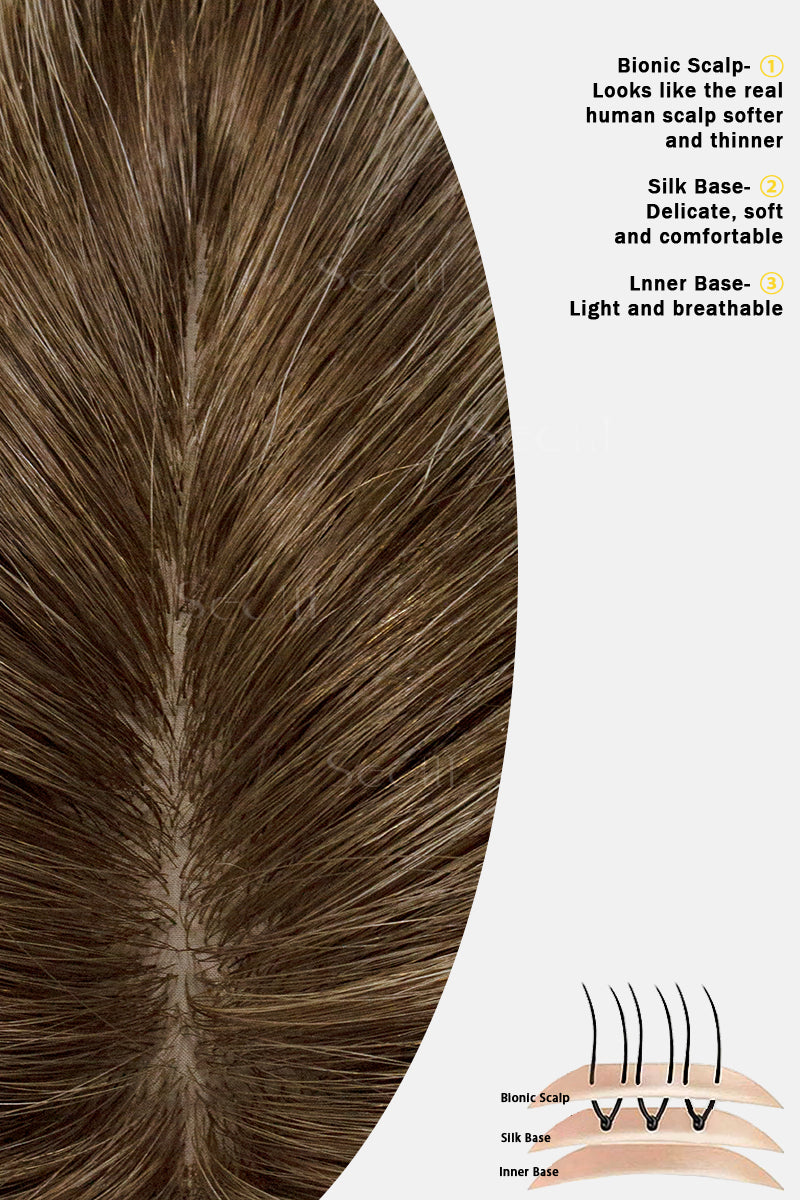 Metis Human Hair Toppers Crown Topper Hair Extensions Medium Ash Brown Root with Dark Blonde 