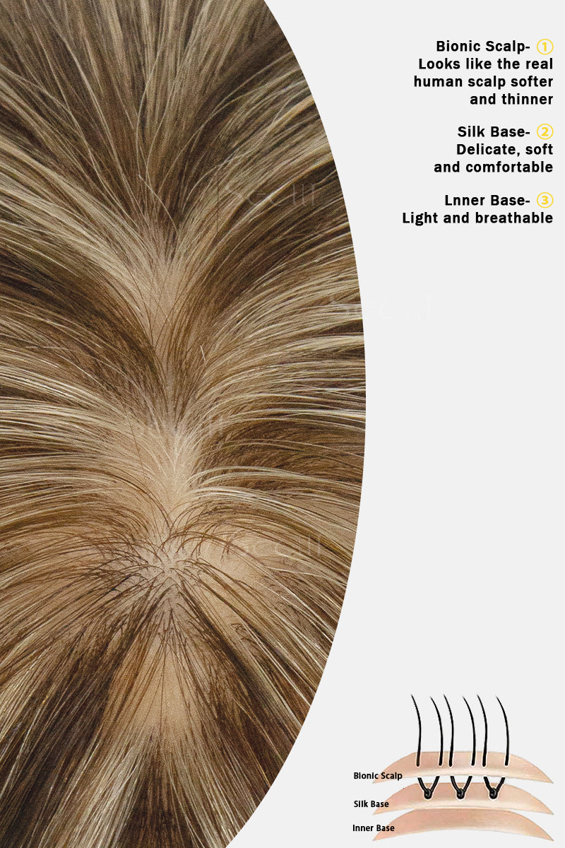 Metis Human Hair Toppers Crown Topper Hair Extensions Medium Brown with Warm Highlights 