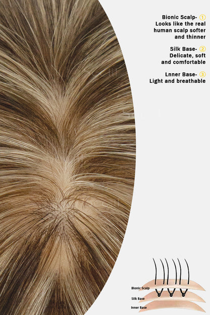 Metis Human Hair Toppers Crown Topper Hair Extensions Medium Brown with Warm Highlights 