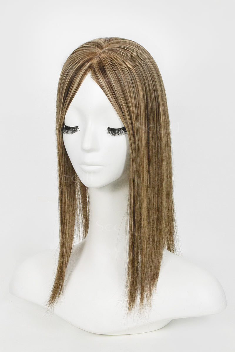 Metis Human Hair Toppers Crown Topper Hair Extensions Medium Brown with Warm Highlights 