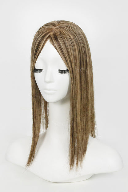 Metis Human Hair Toppers Crown Topper Hair Extensions Medium Brown with Warm Highlights 