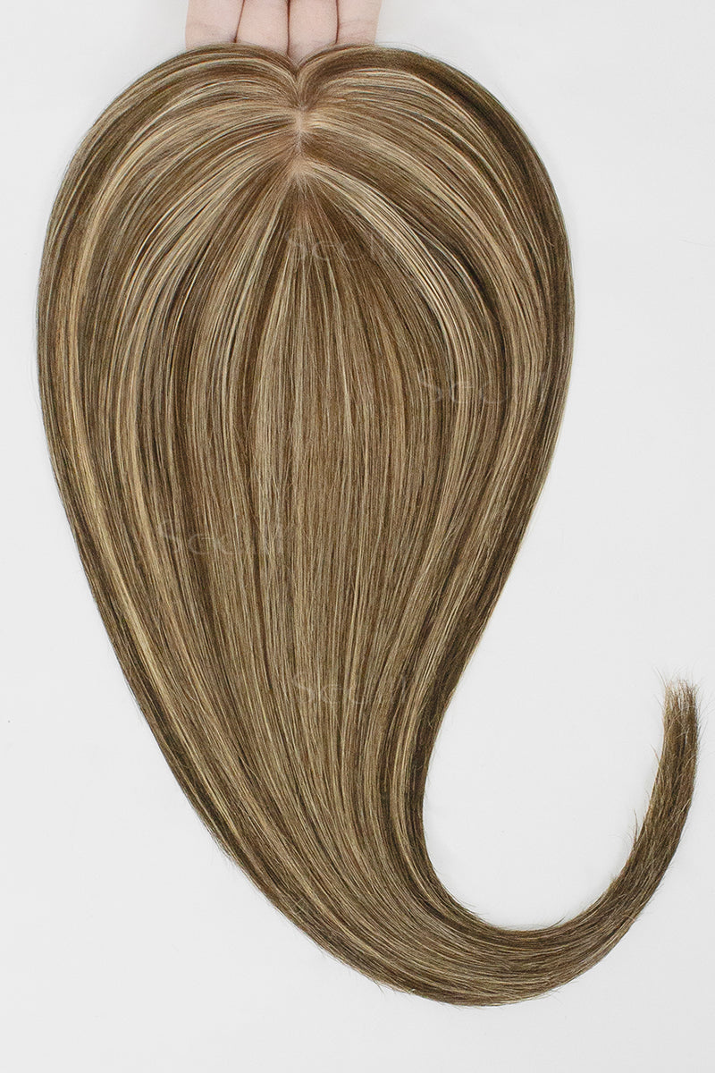 Metis Human Hair Toppers Crown Topper Hair Extensions Medium Brown with Warm Highlights 