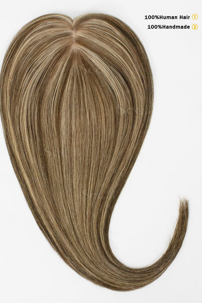 Metis Human Hair Toppers Crown Topper Hair Extensions Medium Brown with Warm Highlights 