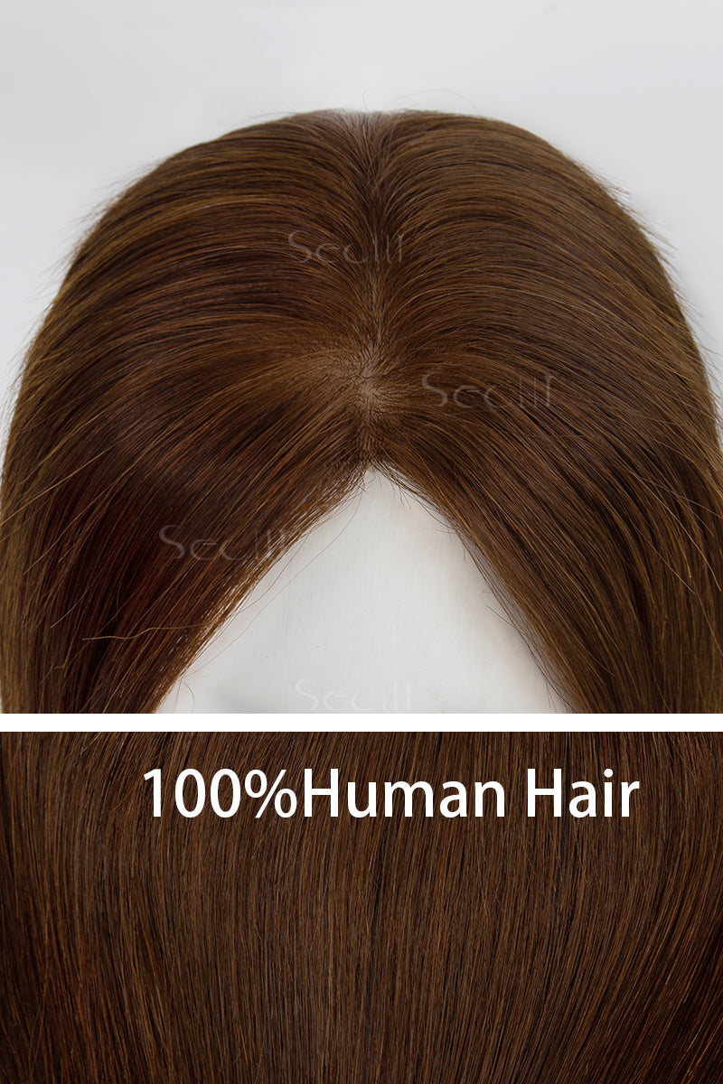 Metis Cabelo Humano Toppers Crown Topper Extensões de Cabelo Castanho Médio 