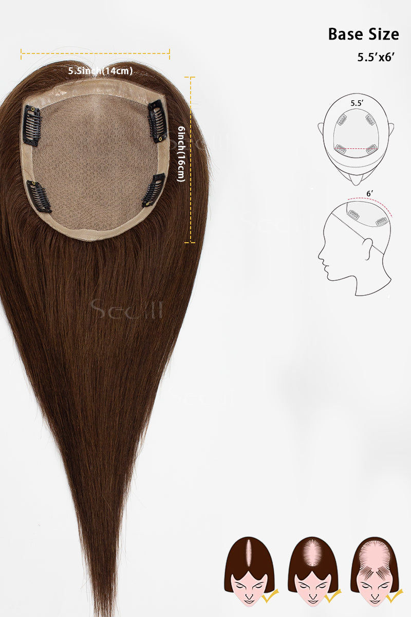 Metis Cabelo Humano Toppers Crown Topper Extensões de Cabelo Castanho Médio 