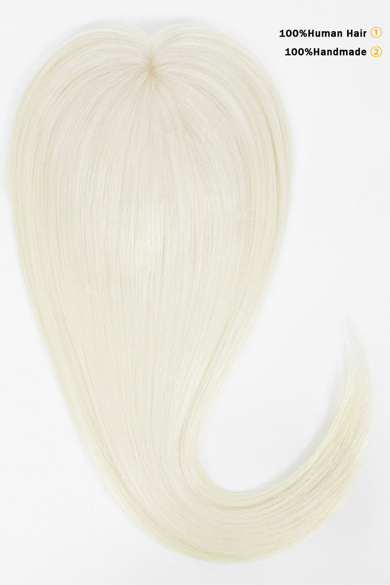 A long, straight synthetic or human hair extension piece in a very light platinum blonde color, arranged in a heart shape on a plain white background with text in the top right reading &
