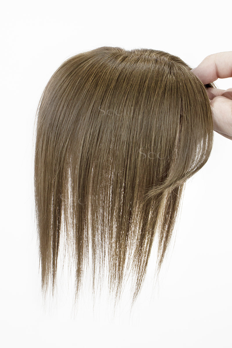 Mona-B Handmade Human Hair Topper with Bangs Light Chestnut Brown 