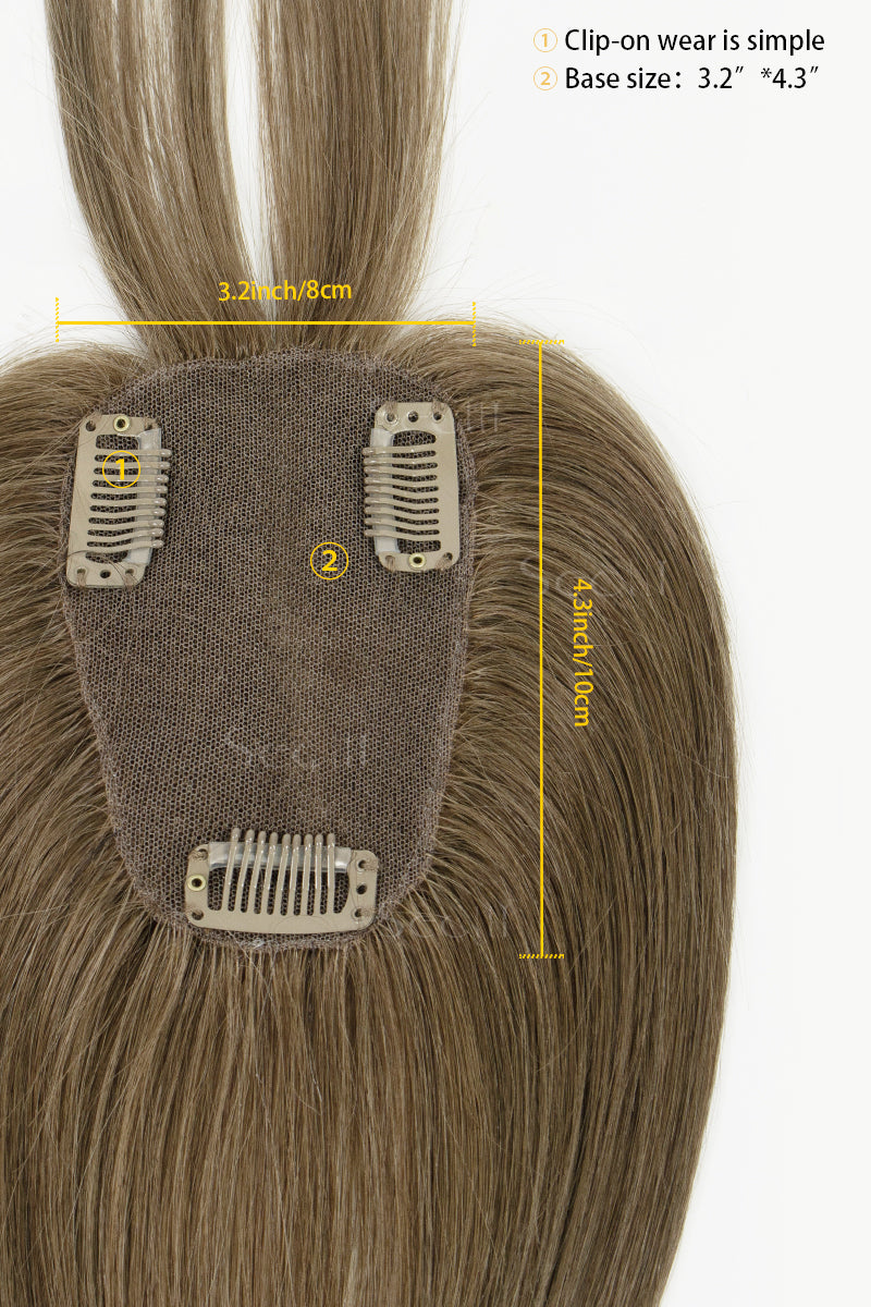 Mona-B Handmade Human Hair Topper with Bangs Light Chestnut Brown 