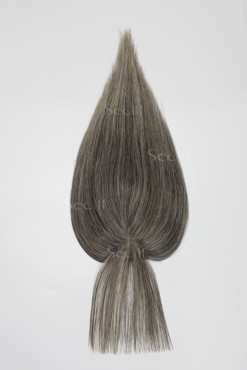 Mona-B Handmade Human Hair Topper with Bangs Dark Grey