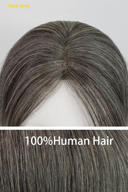 Mona-B Handmade Human Hair Topper with Bangs Dark Grey