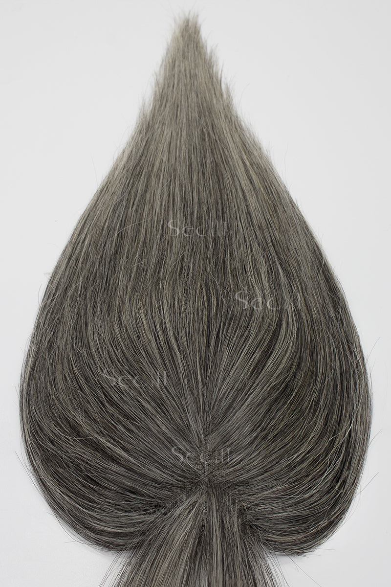 Mona-B Handmade Human Hair Topper with Bangs Dark Grey