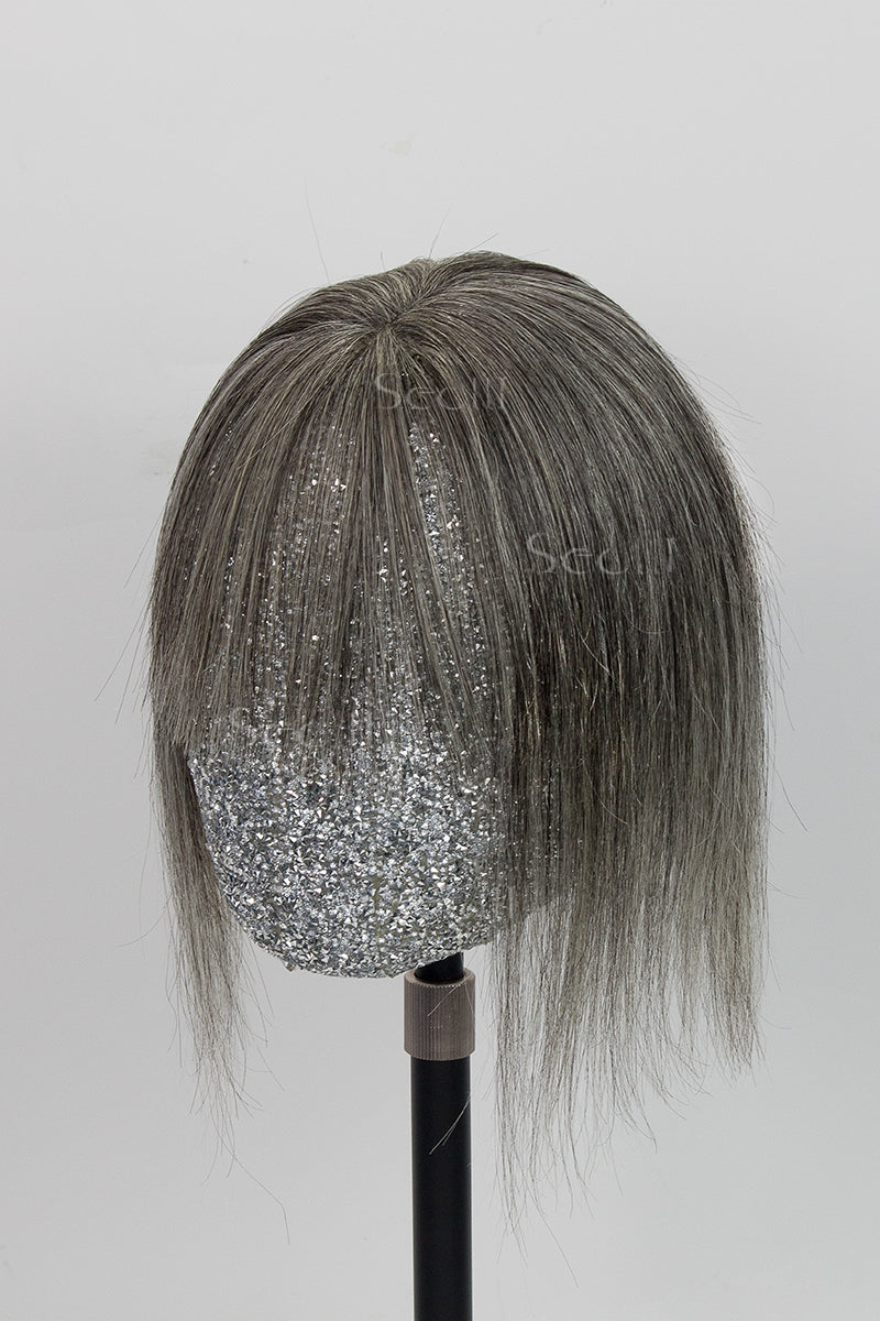 Mona-B Handmade Human Hair Topper with Bangs Dark Grey