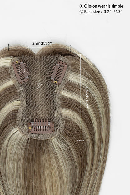 Mona Handmade Human Hair Topper Brown Blonde with Medium Brown Root 