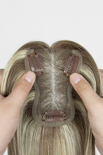 Mona Handmade Human Hair Topper Brown Blonde with Medium Brown Root 