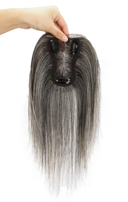 Mona Human Hair Topper Dark Grey